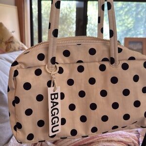 Polka Dot Cream and Black Baggu Bowler